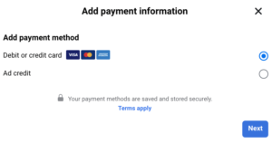 facebook ads payment method